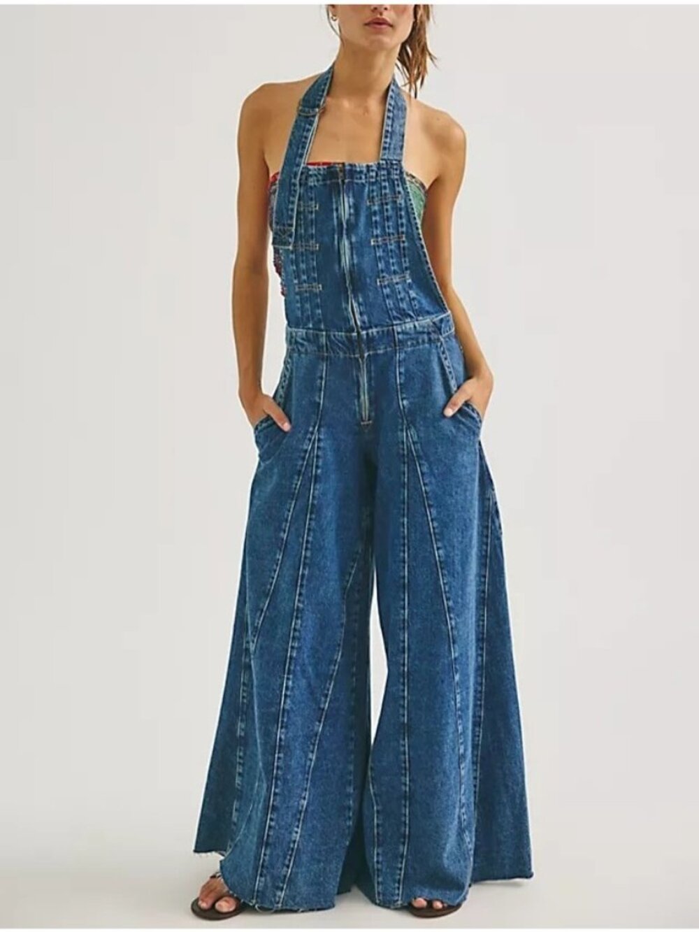 Free People We The Free Vista Apron Wide Leg Jumpsuit Retro Boho Chic Womens 26
